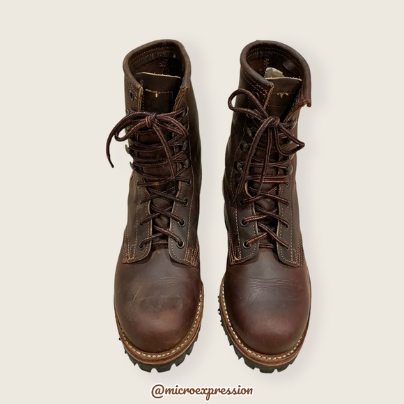 Frye Logger 8G Brown Leather Distressed Lace Up Lug Sole Work/Hiking Moto Boot - Picture 9 of 16